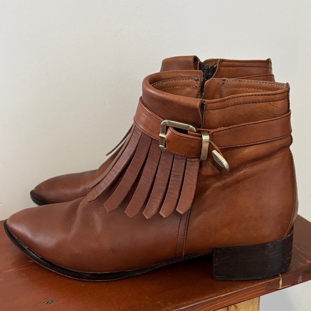Brown Fringe Leather Zip Up Ankle Boots 40 - Picture 2 of 11